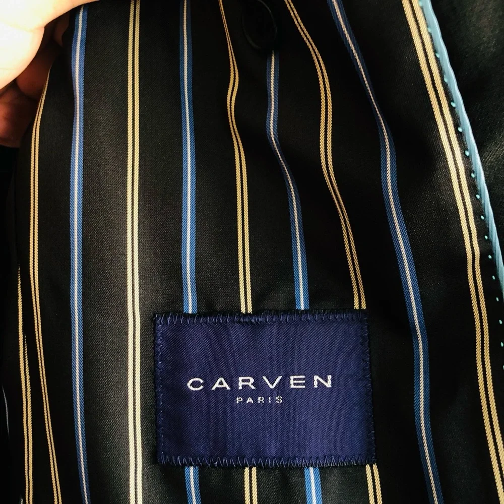 Carven Men's Black Suit Jacket with Subtle Satin Lapel